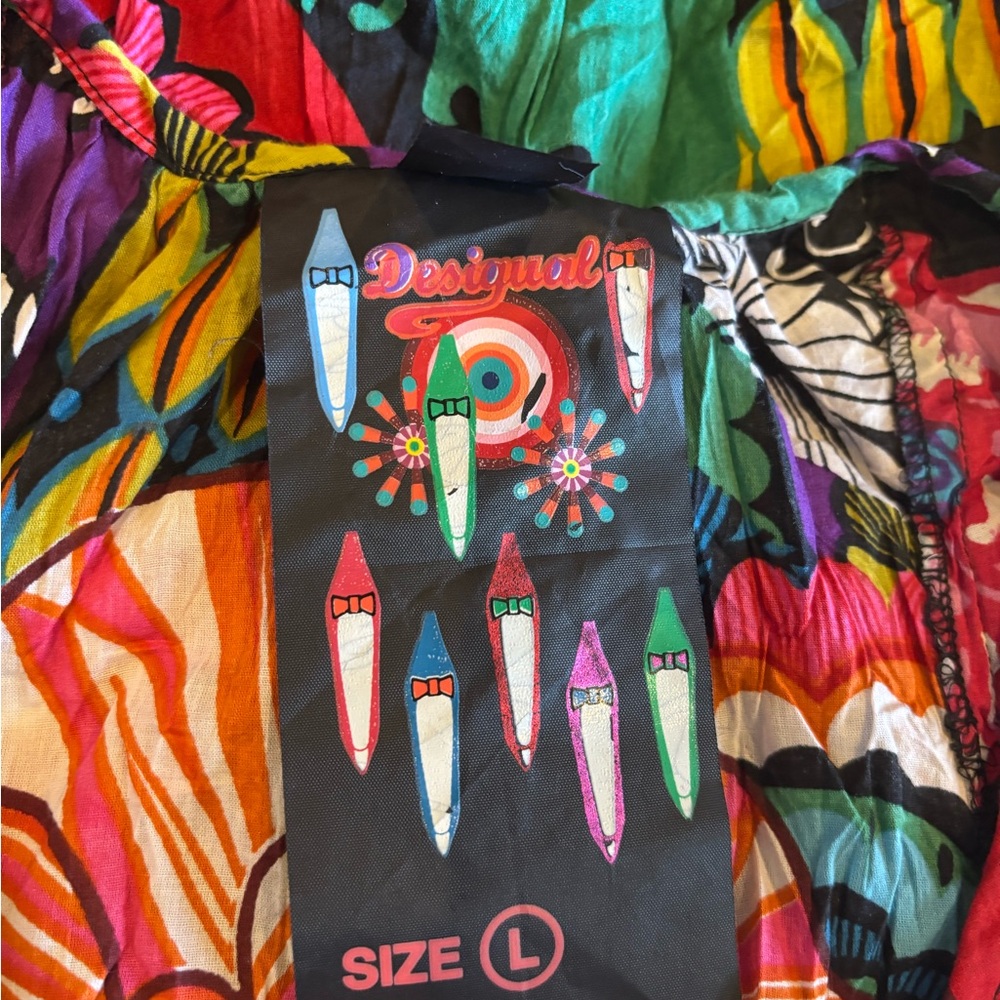 E4 Desigual Multicolor Floral Boho Blouse Size L - Picture 8 of 10